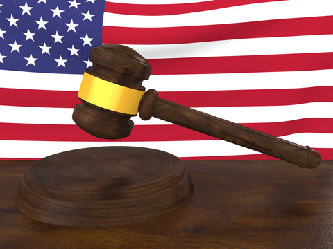 3d gavel and american flag