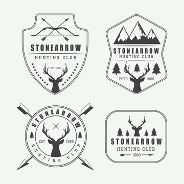 Set of vintage hunting labels, logos and badges
