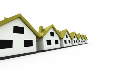 A small houses with green roof on a white background