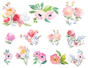 Naklejka premium Watercolor roses clip art