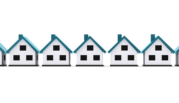 A small houses with blue roof on a white background