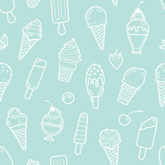 Vector cute mint seamless pattern with ice creams - 87577904