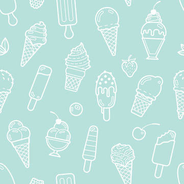 Vector Cute Mint Seamless Pattern With Ice Creams