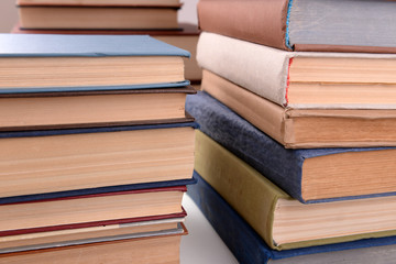Heap of books close up