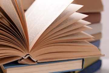 Heap of books close up