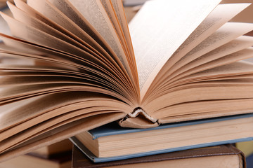 Heap of books close up