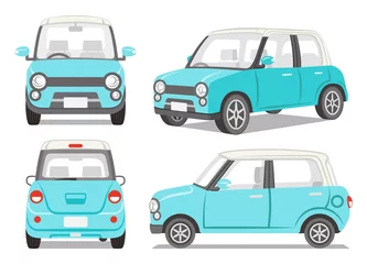 Foto auf Acrylglas Cartoon-Autos Hellblaues Auto mit vier Winkeln