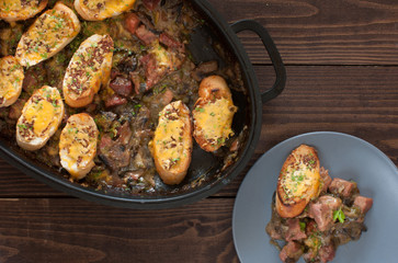 pork baked with beer, cheddar toasts