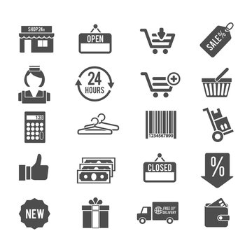 Vector shopping shape icons set.