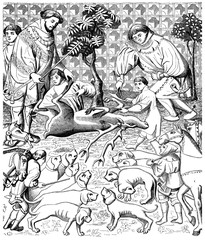 Fototapeta na wymiar Medieval Scene : Deer Hunt_15th century