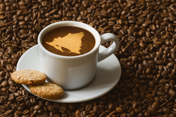 Still life - coffee with map of Nicaragua