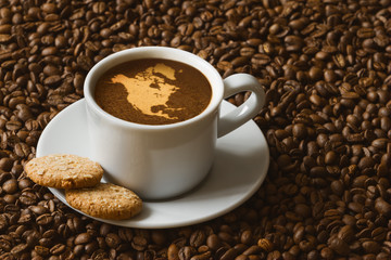 Still life - coffee with map of North America
