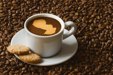 Still life - coffee with map of Paraguay