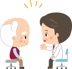 医師から説明を受ける高齢男性