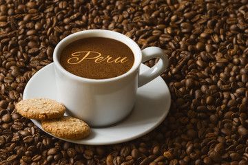 Still life - coffee with text Peru
