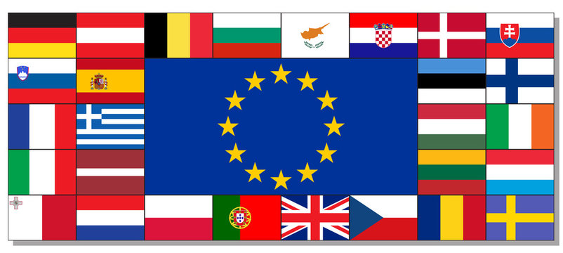 European flag surrounded by all national flags vector