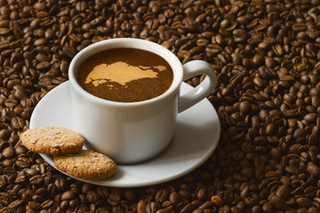 Still life - coffee with map of Singapore
