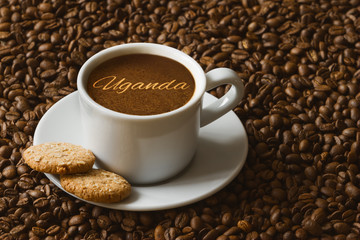 Still life - coffee with text Uganda