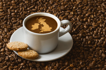 Still life - coffee with map of United Kingdom