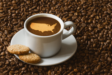 Still life - coffee with map of United States of America