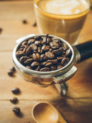 cup of coffee latte on the wood texture