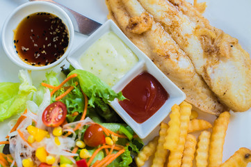 Fish steak with french fries