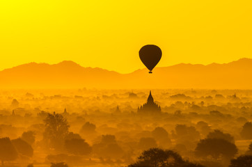 The Ancient Temples of Bagan(Pagan) with rising balloon above, M