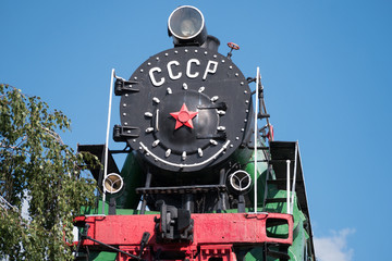 Old steam locomotive frontal view