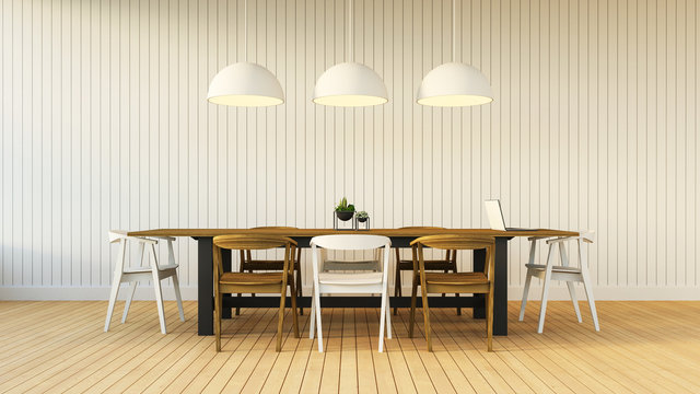 Working and Dining set with simple wall / 3D render image