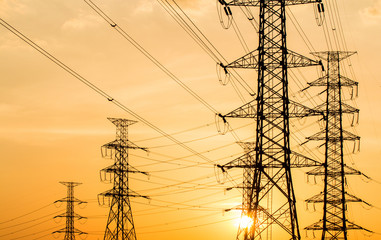 silhouette of high voltage electrical pole structure