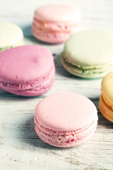 Macaroons on a wooden table