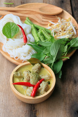 Taste of green curry coconut milk and rice noodle