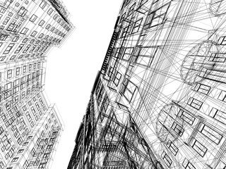 Fototapeta na wymiar Abstract wireframe of 3D architecture.