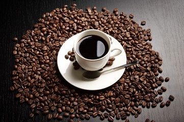 Coffee cup with sign yin-yang view from above