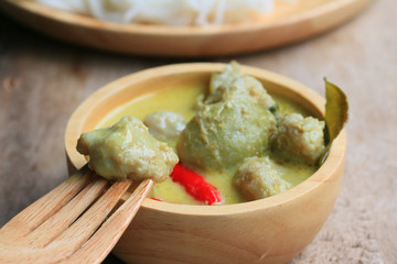 Taste of green curry coconut milk and rice noodle