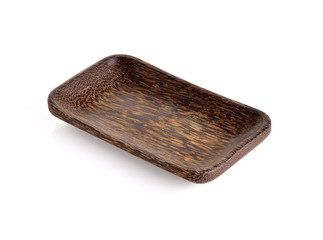 Empty Brown Wooden Plate on white background