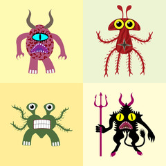 Abstract monsters set. Vector illustration 