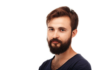 Obraz premium Portrait of a young bearded man isolated on white background