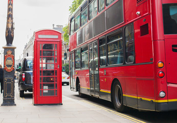 double decker bus and telephone booth in london