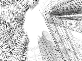 Abstract wireframe of  3D  architecture.