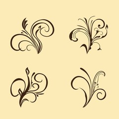 Set of floral elements. Brown