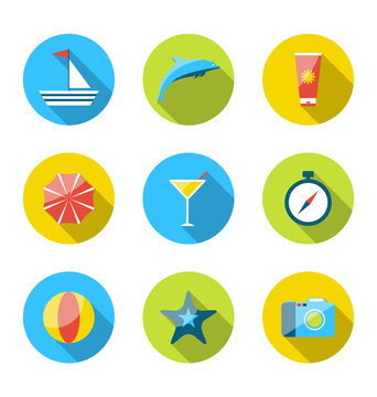 Flat modern set icons of traveling, planning summer vacation, to
