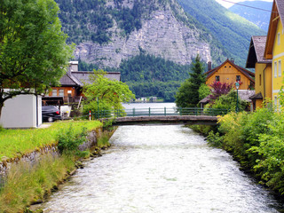 Fototapeta na wymiar small bridge in Europe village, Austria