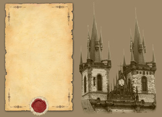 Old paper and view of Prague