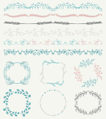 Colorful Hand Sketched Seamless Borders, Frames, Branches