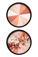 Crushed eyeshadow isolated on white background