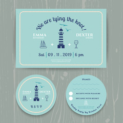 Nautical light house wedding invitation and RSVP card template s