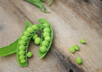 Fresh green soybeans on wood vintage