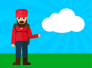 Traveler  with empty space for text flat vector illustration