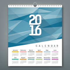 Calendar 2016 triangles geometric blue background
